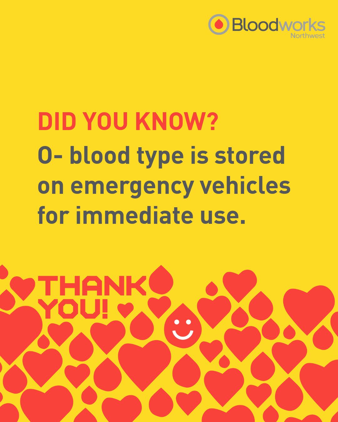 Thank you, donors. ❤️

And a special shoutout to Type O negative donors, the universal type used in emergencies when every moment counts.

Your donations save lives. Schedule your appointment today at the link in our bio.

#BloodworksNW #1000THANKYOUs #DonateBlood #SaveLives #TypeO #BloodType