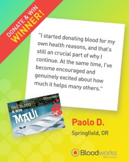 Paolo D. from Springfield, OR is headed to Maui 🌺✈️

Our February/March Donate & Win winner first gave blood in 2018, returned at the end of 2025, and has already donated platelets three times since. Now, he’s being rewarded with a well-deserved Hawaiian getaway.

“Being able to contribute in such a simple yet very powerful and meaningful way keeps me coming back.”

Paolo, thank you for showing up for patients, and congratulations on your trip to Maui!

#BloodworksNW #DonateBlood #Maui #Giveaway #Hawaii