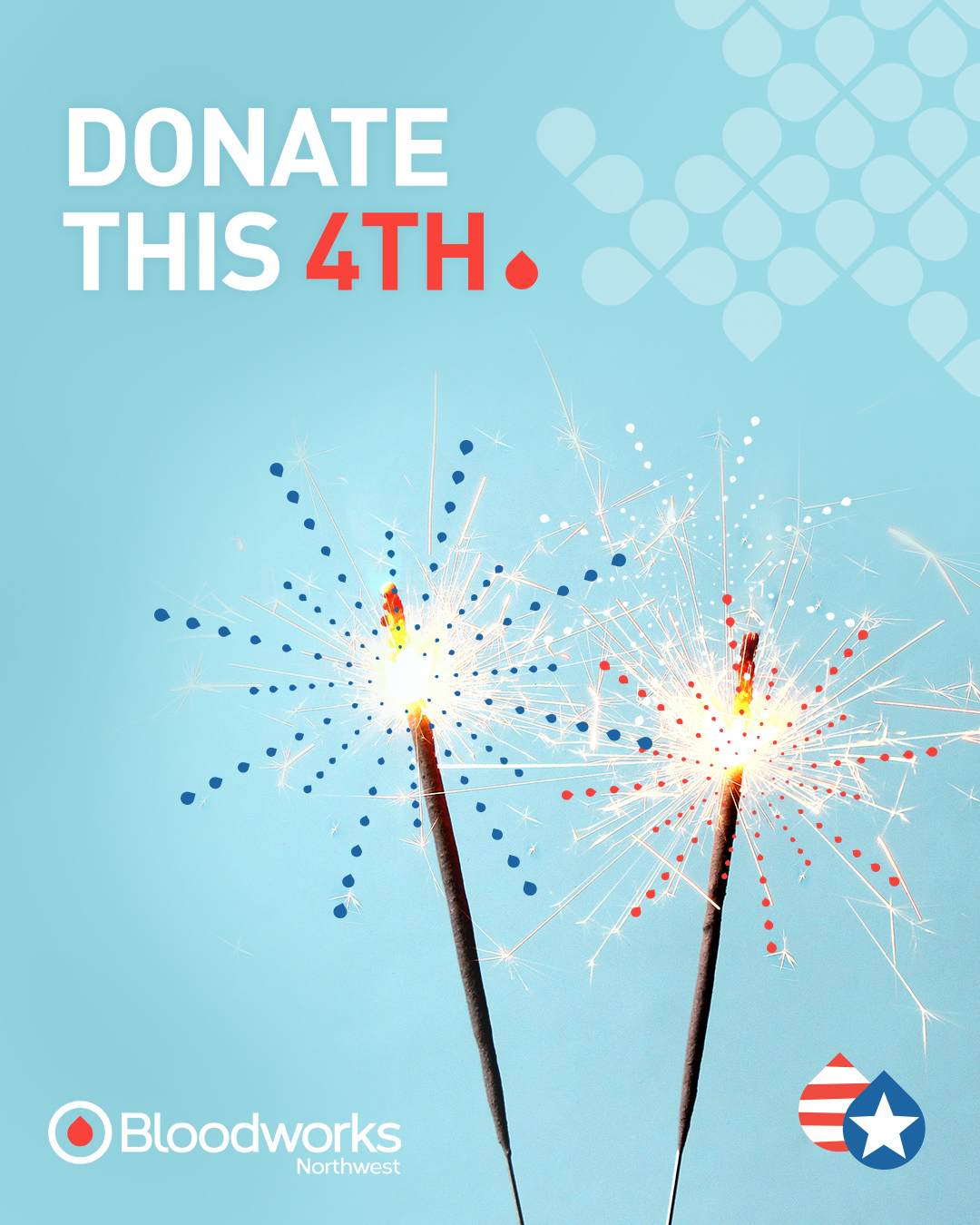 Donating blood is patriotic. 4.2 million Americans need blood annually, and each of them needs an average of 2.6 pints. What better way to celebrate Independence Day than with a blood donation in July? Schedule your appointment at the link in our bio.

#BloodworksNW #4thofJuly #DonateBlood