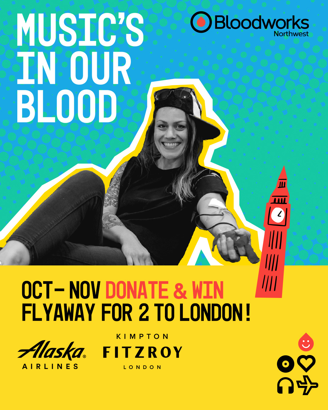 🎸 Give blood. Rock London. 🇬🇧🩸

Donate blood in October or November for a chance to win an unforgettable 3-night getaway for two to London, England, including a stay at @kimptonfitzroy with flights from @alaskaair.

Schedule your appointment and enter for your chance to win at the link in our bio.

#BloodworksNW #DonateBlood #GiveBlood #London #Giveaway